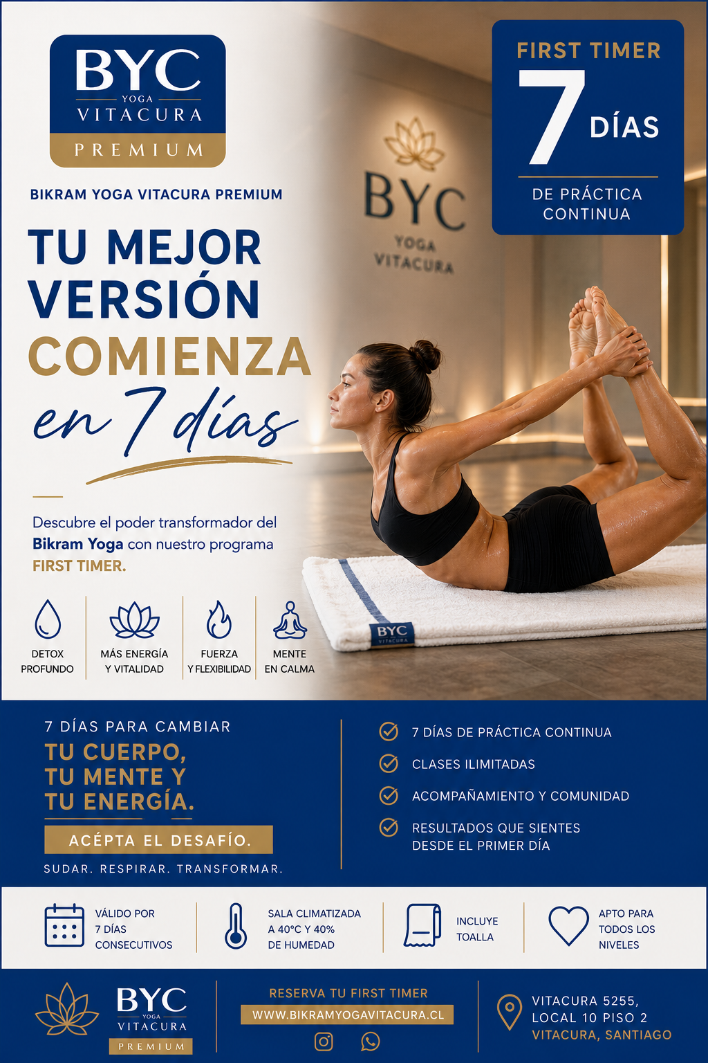 FIRSTIMER  -  7 días de práctica continua de Bikram Yoga - 75% OFF 🔥