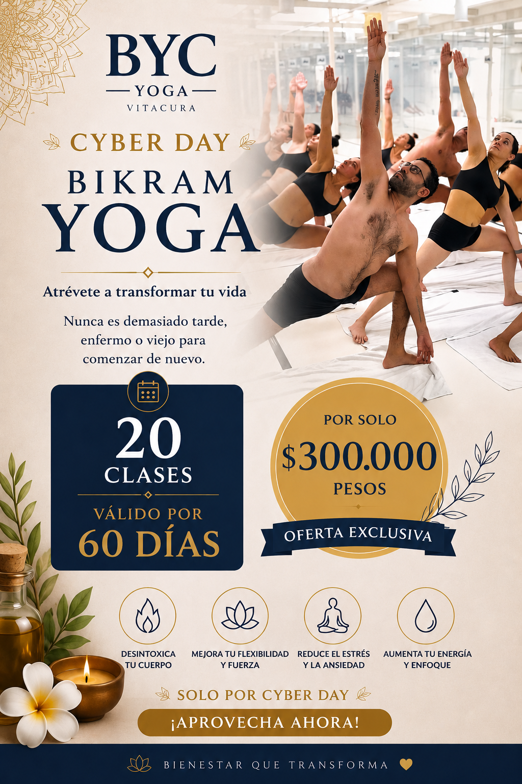 CYBER WEEK 🔥🔥🔥 25% OFF   🕉️20 CLASES DE BIKRAM YOGA - EN 60 DÍAS  ✨