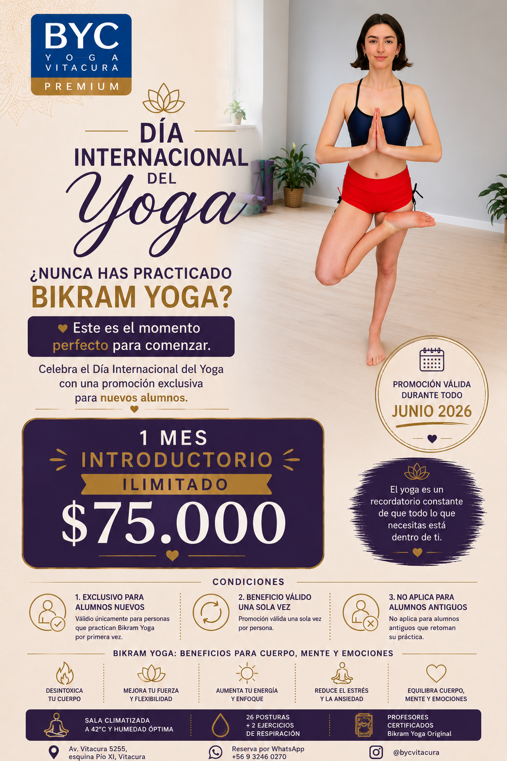 MES INTRODUCTORIO -  30 días ilimitados de práctica continua de Bikram Yoga - 75% OFF 🔥