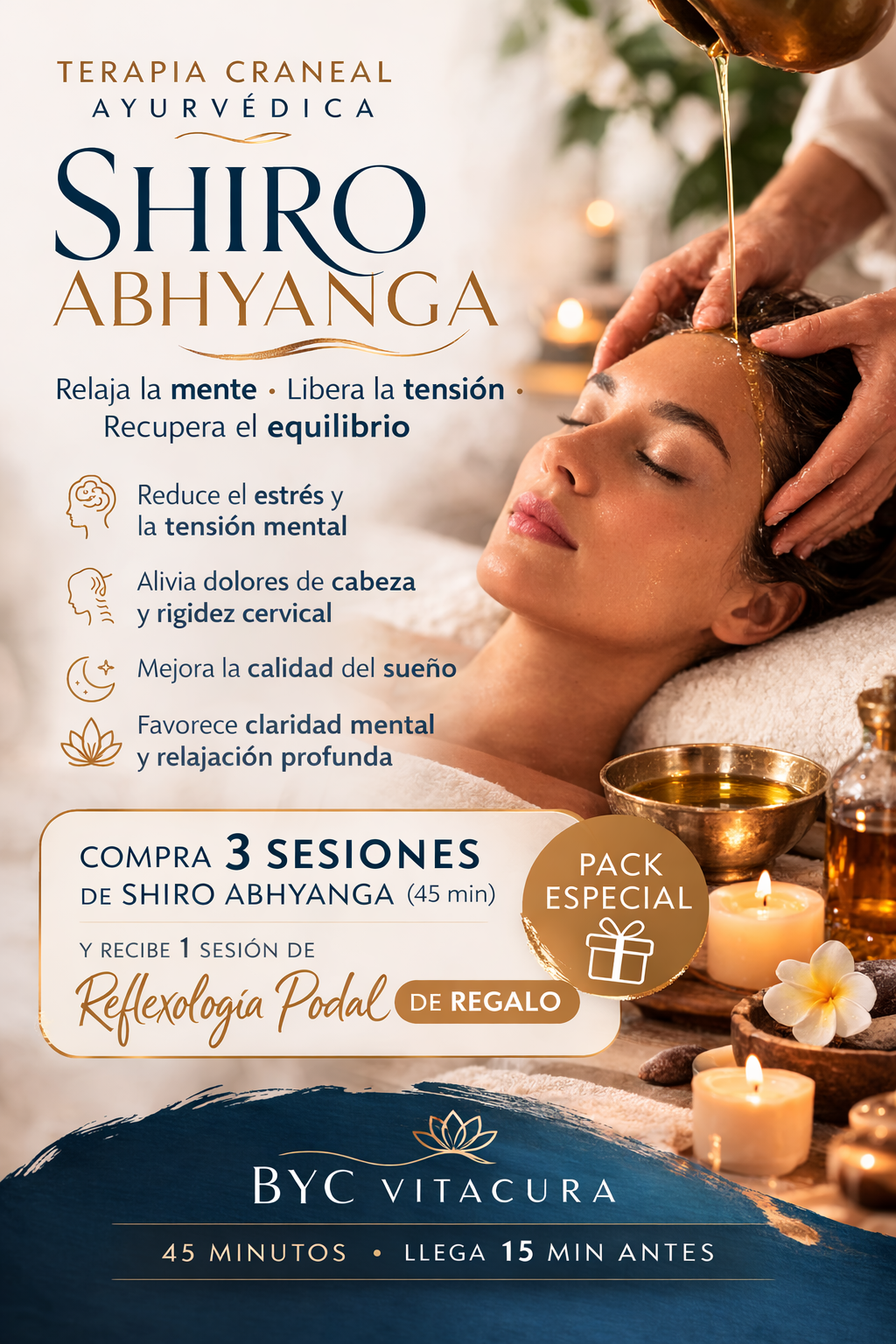 Masaje Craneal - SHIRO ABHYANGA PACK 3  - 45 mints c/u + 1 sesión de reflexología (Obsequio)