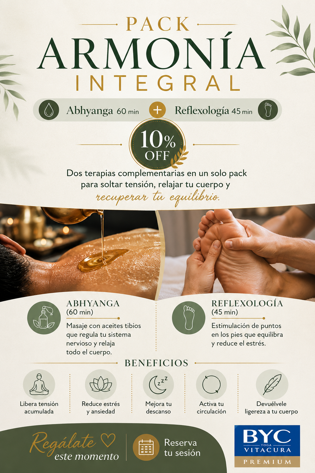 Masaje Corporal Abhyanga + Reflexología Podal - Pack Armonía Integral - 10% Off